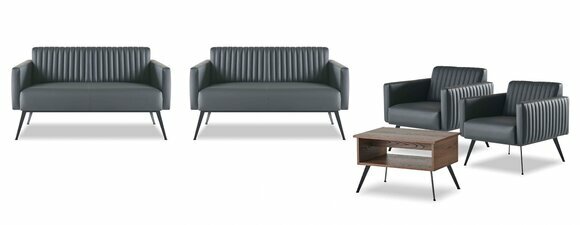 Arbeitszimmer-Set 5tlg 2x 2-Sitzer 2x Sessel Couchtisch Schwarz Braun von JV Moebel