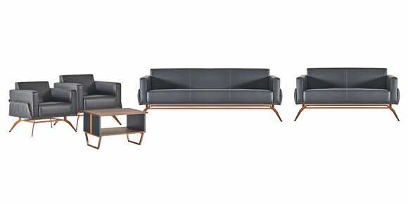 Arbeitszimmer-Set 5tlg 3-Sitzer 2-Sitzer 2x Sessel Couchtisch Grau Braun von JV Moebel
