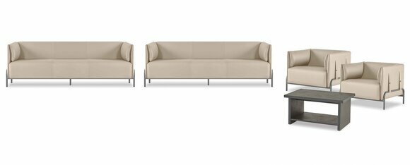 Arbeitszimmer-Set 5tlg Beige 2x 3-Sitzer 2x Sessel Grau Couchtisch Modern von JV Moebel
