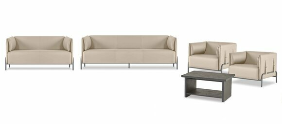 Arbeitszimmer-Set 5tlg Beige 3-Sitzer 2-Sitzer 2x Sessel Grau Couchtisch von JV Moebel