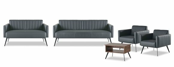 Arbeitszimmer-Set 5tlg Schwarz 3-Sitzer 2-Sitzer 2x Sessel Couchtisch von JV Moebel