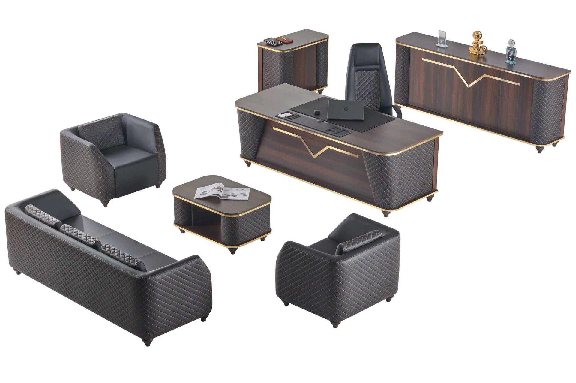 Arbeitszimmer Set Komplett Schreibtisch Sideboard Sofas Einrichtung Büro von JV Möbel