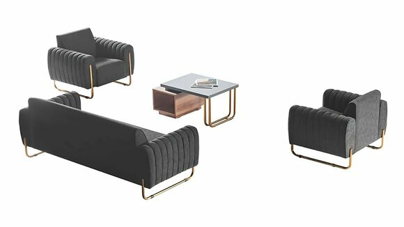 Arbeitszimmer Stoffsofas Set 3-Sitzer 2x Sessel Couchtisch Modern Stil von JV Moebel