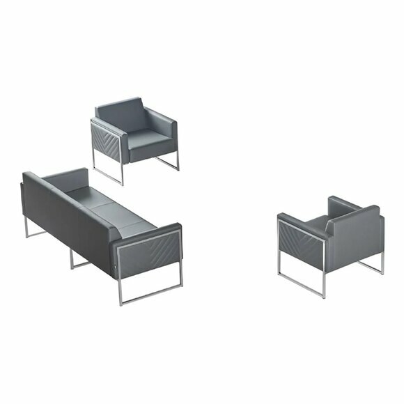 Arbetiszimmer-Set 3tlg 3-Sitzer mit 2x Sessel Grau Einfarbig Modern Stil von JV Moebel
