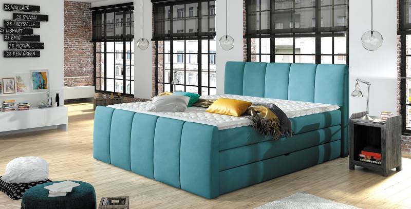 BOXSPRINGBETT DESIGN BETT TOPPER FEDERKERN DOPPELBETT POLSTERBETT mit BETTKASTEN von JV Möbel
