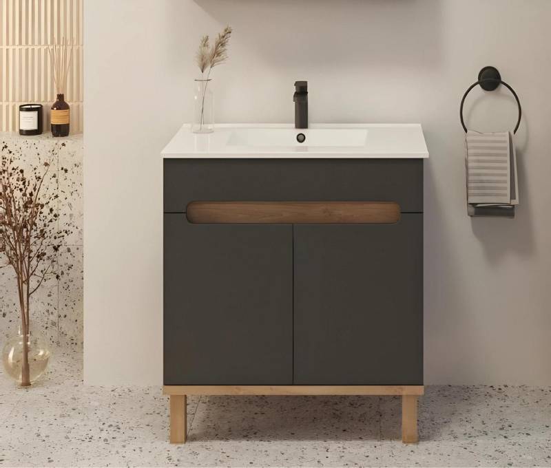 Badezimmer Komplett Set 2tlg Waschbecken mit Waschbeckenschrank Badmöbel von JV Möbel