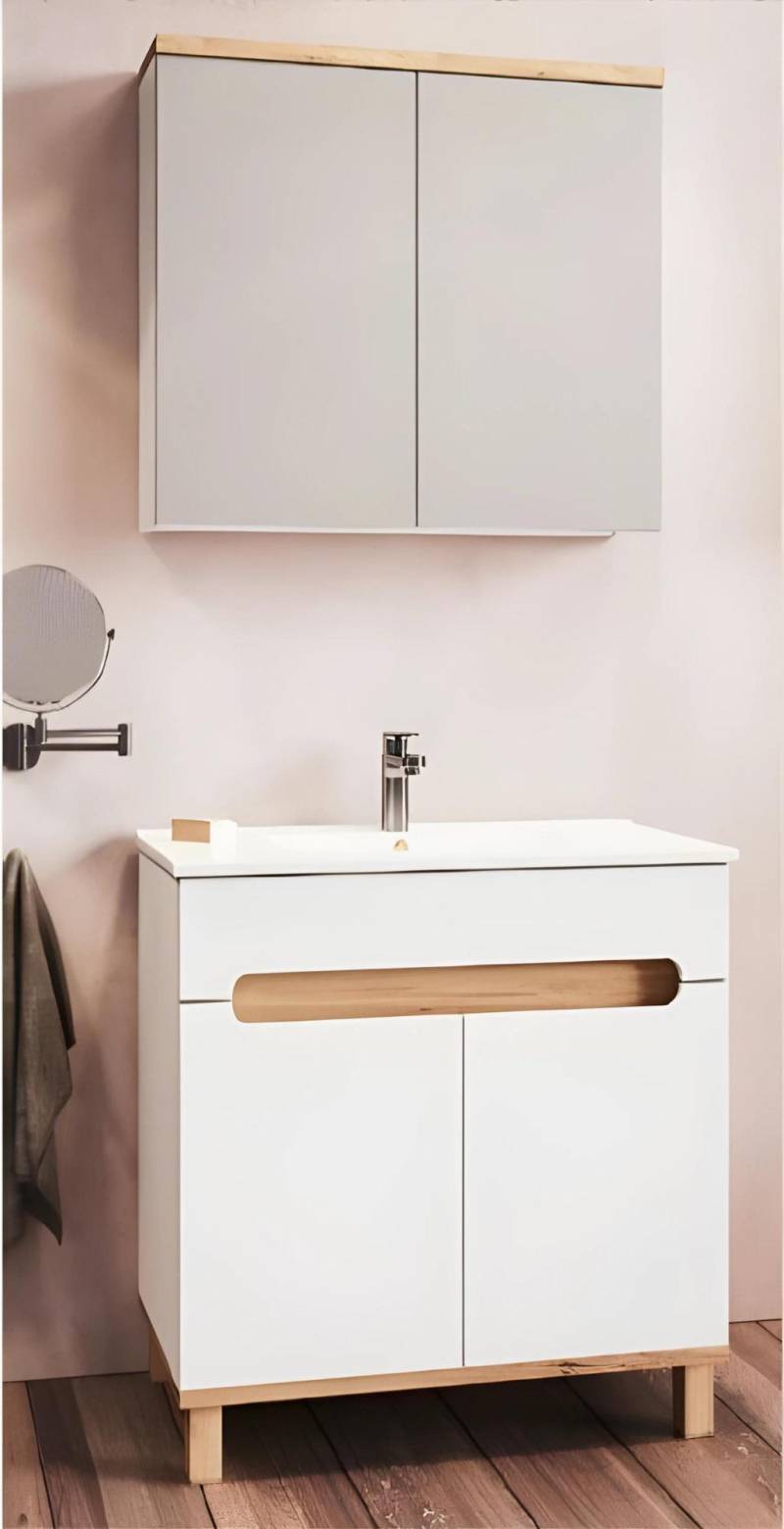 Badezimmer Möbel Bad Set Garnitur Wandschrank mit Spiegel Waschbecken Waschtisch von JV Möbel