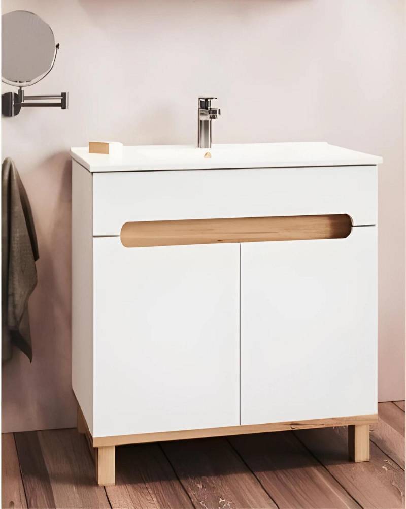 Badezimmer Set Waschbeckenschrank mit Waschbecken Badmöbelset 5tlg von JV Möbel
