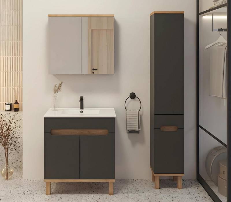 Badmöbel Set Badezimmer Waschbecken Design Komplett Wandschrank mit Spiegel 4tlg von JV Möbel