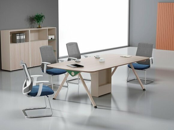 Beige Arbeitszimmer Garnitur Designer Konferenztisch Edle Holz Schränke von JV Moebel