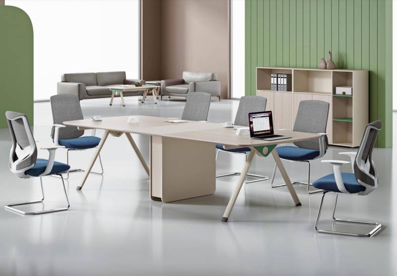 Beige Arbeitszimmer Möbel Designer Konferenztisch Holz Büroschränke 3tlg von JV Möbel
