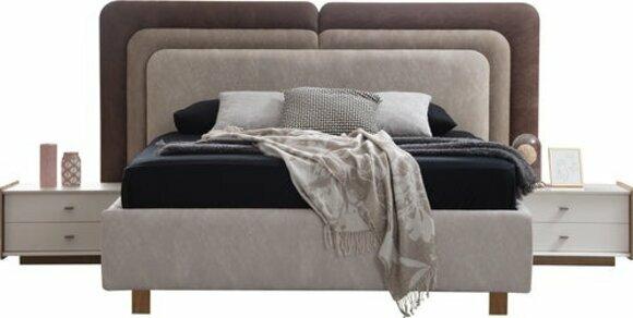 Beige-Braune Schlafzimmer Möbel Designer Polsterbett Nachkonsolen 3tlg von JV Moebel
