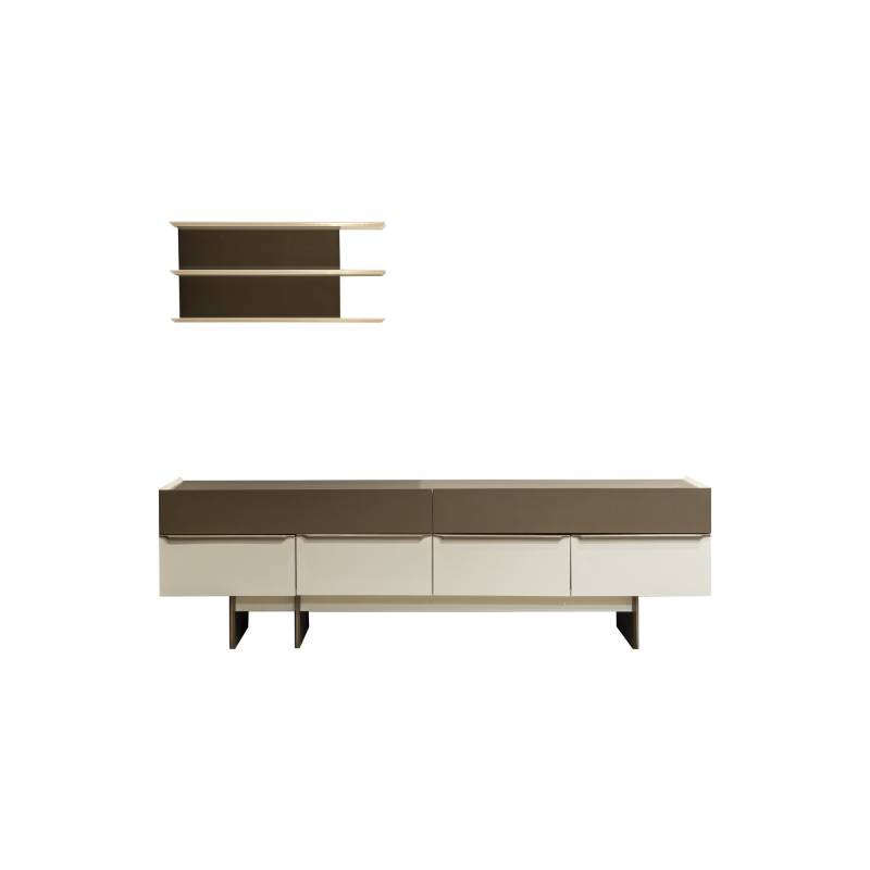 Beige-Braune Wohnzimmer Garnitur Holz Möbel Edles Sideboard Wandregal von JV Möbel