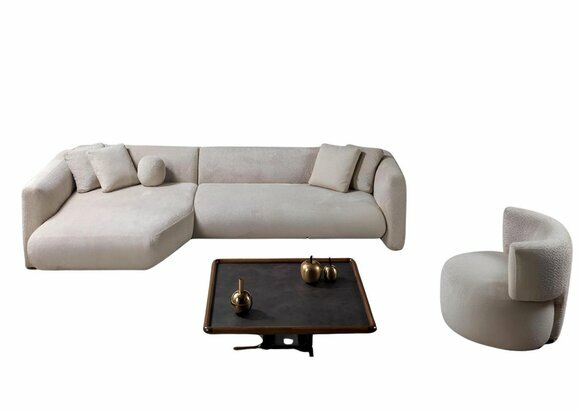 Beige Polster Sofagarnitur Designer Eckcouch Textil Sessel 2tlg Set von JV Moebel