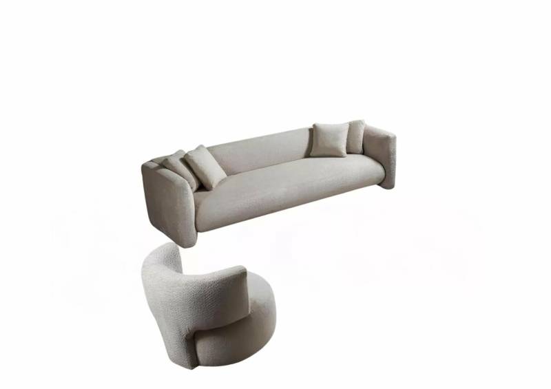 Beige Textil Sitzgarnitur Moderner Dreisitzer Edler Lehnsessel 2tlg Set Beige Textil Sitzgarnitur Moderner Dreisitzer Edler Lehnsessel 2tlg Set von JV Moebel