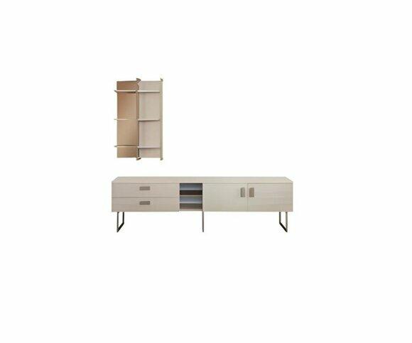 Beige Wohnzimmer Garnitur Holz Sideboard Wandregal Designer Möbel 2tlg von JV Moebel