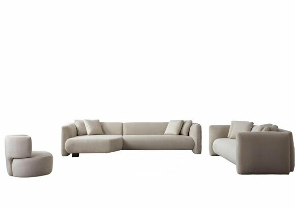 Beige Wohnzimmer Polstergarnitur L-Form Ecksofa Dreisitzer Lehnsessel Beige Wohnzimmer Polstergarnitur L-Form Ecksofa Dreisitzer Lehnsessel von JV Moebel