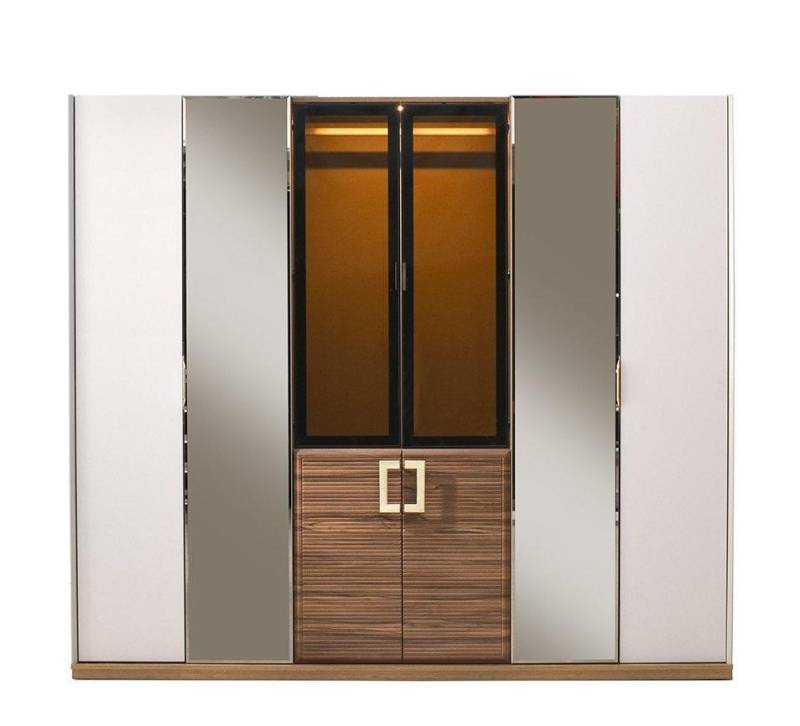 Beiger LED-Kleiderschrank Holzschrank Schlafzimmer Möbel Spiegelschrank von JV Möbel