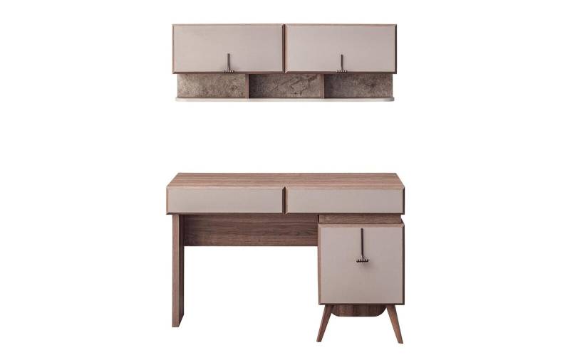 Beiger Schreibtisch Luxuriöser Bürotisch Wandschrank Computertisch Set von JV Möbel
