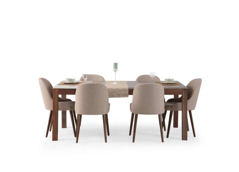 Beiges Designer Esszimmer Set Holztisch Moderne 6x Polsterstühle 7tlg Beiges Designer Esszimmer Set Holztisch Moderne 6x Polsterstühle 7tlg von JV Möbel