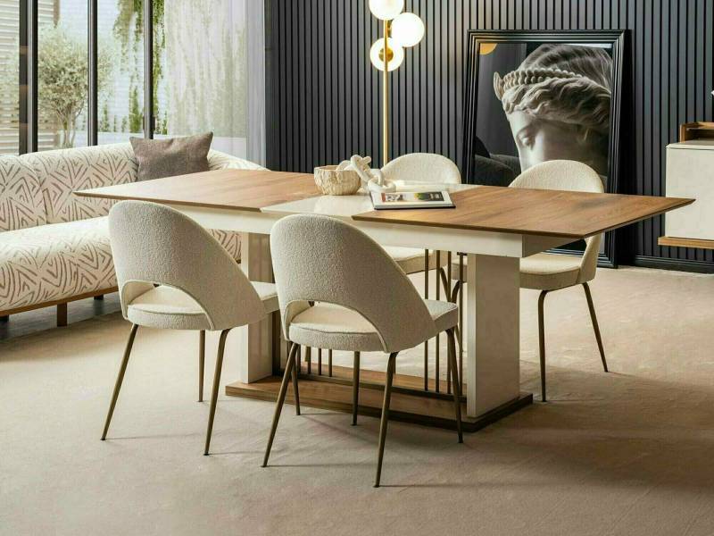 Beiges Esszimmer Set Rechteckiger Holztisch Designer 4x Polsterstühle von JV Moebel
