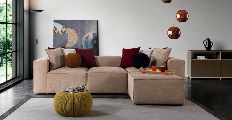 Beiges Wohnzimmer Luxus Ecksofa L-Form Sofa Polster Moderne Couchen Neu von JV Möbel