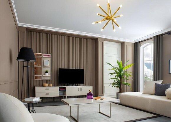 Beiges Wohnzimmer Set Designer Couchtisch Luxuriöses Sideboard Regal von JV Moebel