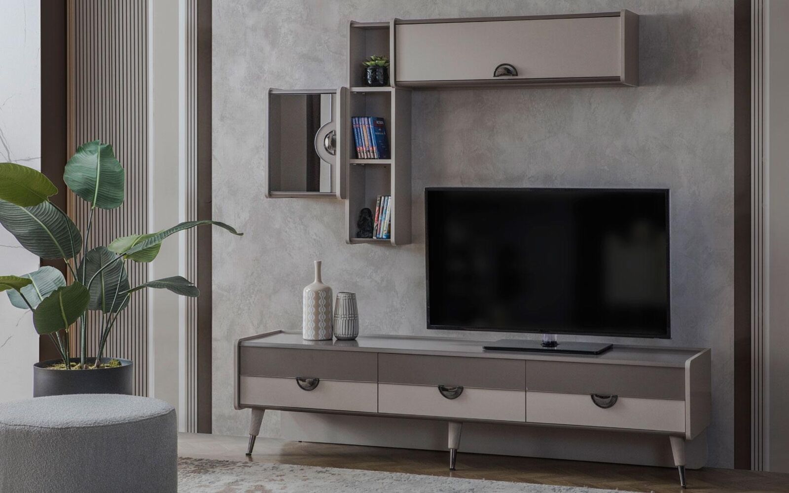 Beiges Wohnzimmer Sideboard Robuster TV-Ständer Lowboard Luxus Regale Beiges Wohnzimmer Sideboard Robuster TV-Ständer Lowboard Luxus Regale von JV Möbel