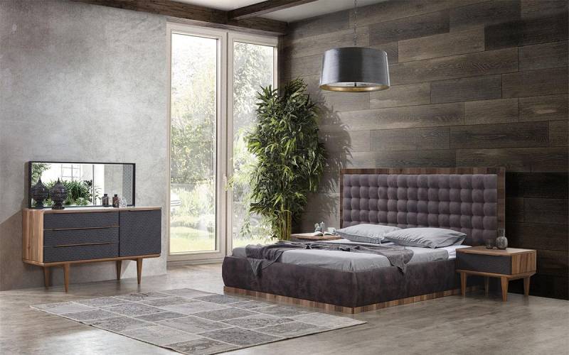 Bett + 2x Nachttische + Kommode + Spiegel Design Möbel 5tlg Schlafzimmer Set von JV Möbel