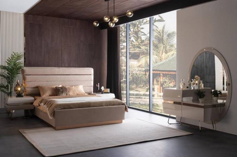 Bett 2x Nachttische Kommode mit groß Spiegel Schlafzimmer Set Komplett 5tlg von JV Möbel