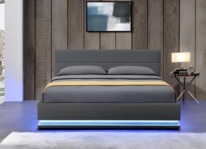 Bett Grau LED Licht Doppelbett 180 x 200 Möbel Einrichtung Schlafzimmer Betten von JV Möbel