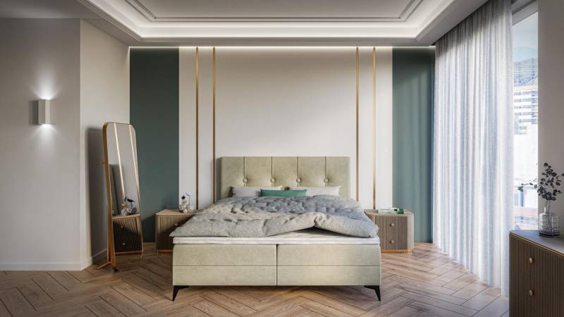 Bett Luxus Schlafzimmer Polstermöbel Design Doppelbett Stoff Boxspringbett von JV Möbel