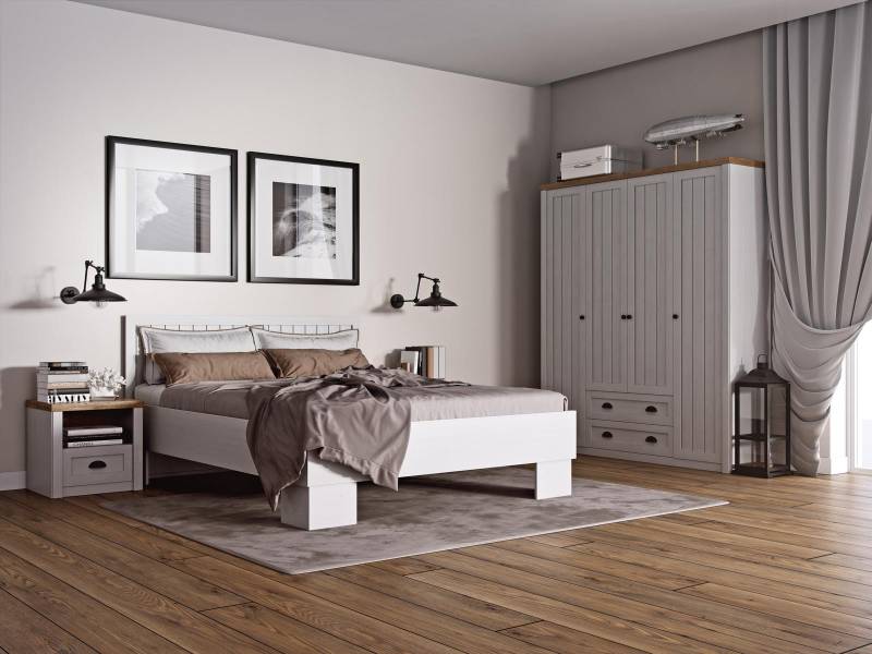 Bett Nachttisch Kleiderschrank 4tlg Schlafzimmer Set Design Artdeco Landhaus von JV Möbel