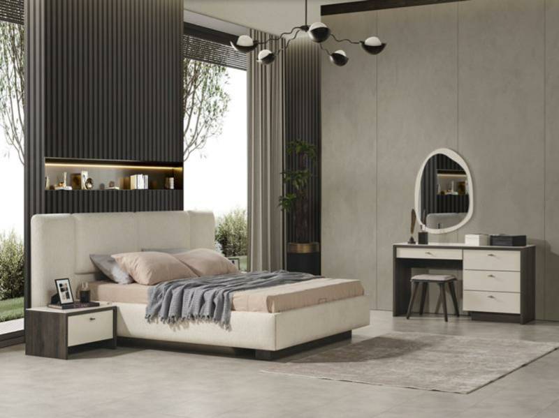 Bett Schlafzimmer Komplett Set 5 tlg. Bett 2x Nachttisch Schminktisch Spiegel von JV Möbel