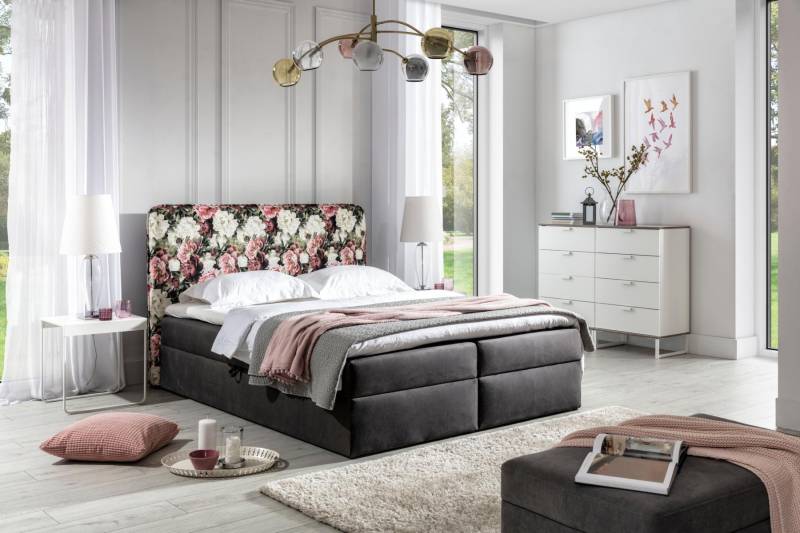 Betten Boxspringbett Textil Design Doppel Hotel Modern Bett Schlafzimmer Blumen von JV Möbel