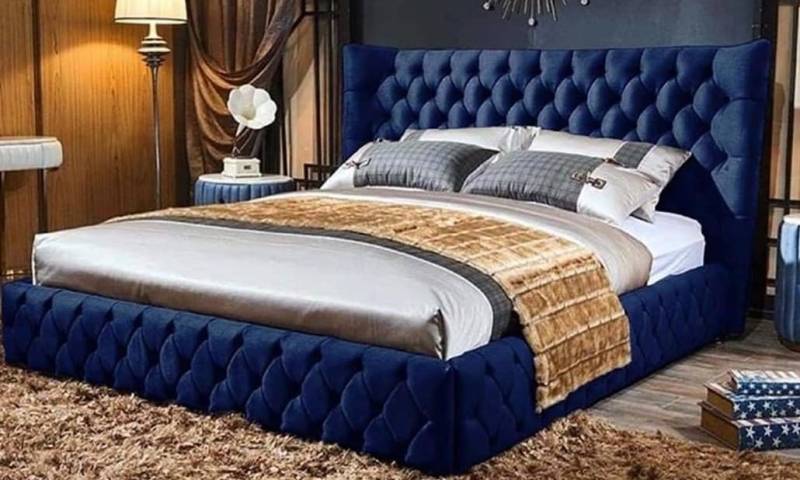 Betten Chesterfield Design Doppelbett Möbel Polster Textil Blau 180x200 Bett Neu von JV Möbel