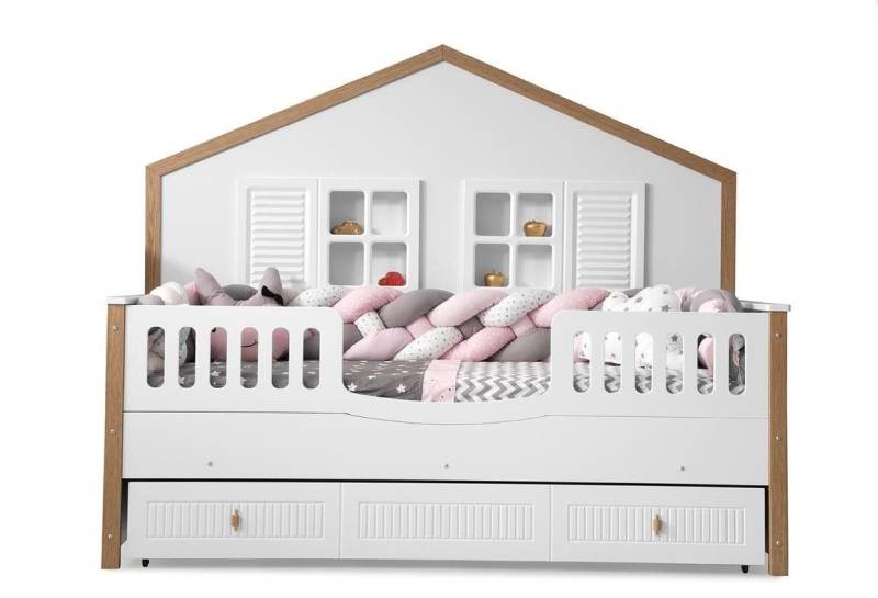 Bettrahmen Kinderbett Bett Kinderzimmer Kinderzimmermöbel Weiße Holz von JV Möbel