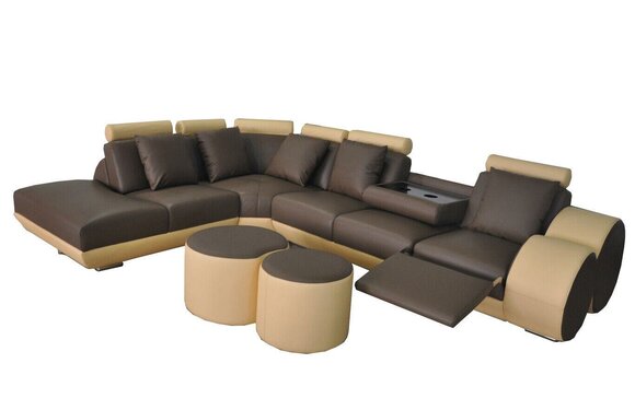 Big Eck Sofa mit USB Leder Garnitur Ecke Landschaft Polster Wohn L Form Hocker von JV Möbel