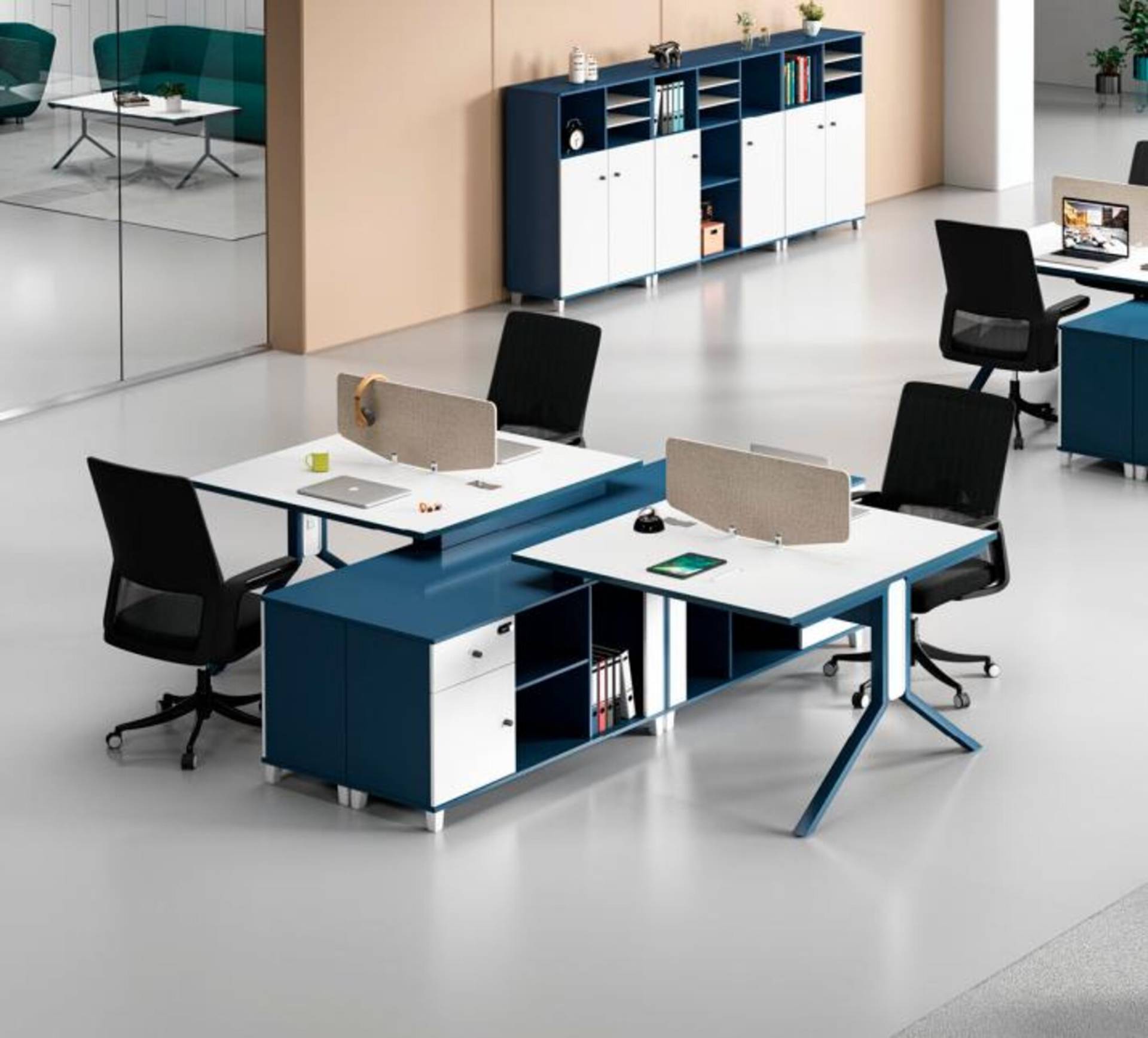 Blau-weißer Arbeitstisch Arbeitsplatz Möbel Designer Hochwertige Tische Blau-weißer Arbeitstisch Arbeitsplatz Möbel Designer Hochwertige Tische von JV Möbel