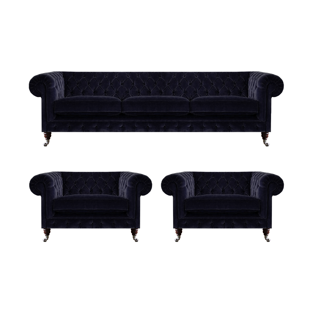 Blaue Chesterfield Couchgarnitur Designer 3-Sitzer 2x Polstersessel 3tlg von JV Möbel