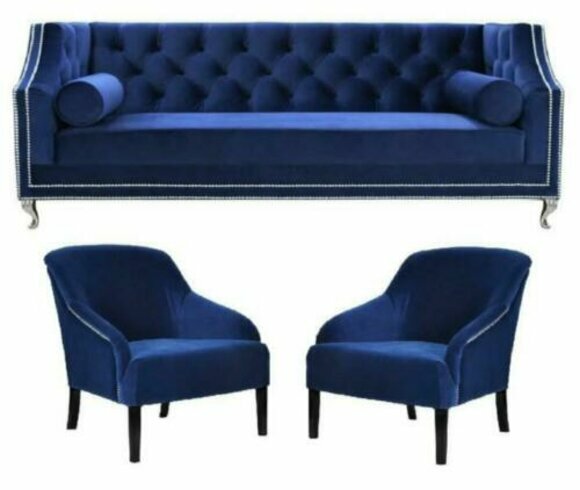Blaue Chesterfield Sessel Blau xxl Textil Stoff Couchen Gruppe Möbel Garnitur Blaue Chesterfield Sessel Blau xxl Textil Stoff Couchen Gruppe Möbel Garnitur von JV Möbel