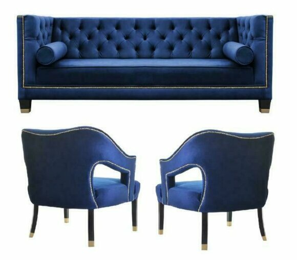 Blaue Chesterfield Sessel xxl Big Textil Stoff Couchen Möbel Garnturen Samt Neu von JV Möbel