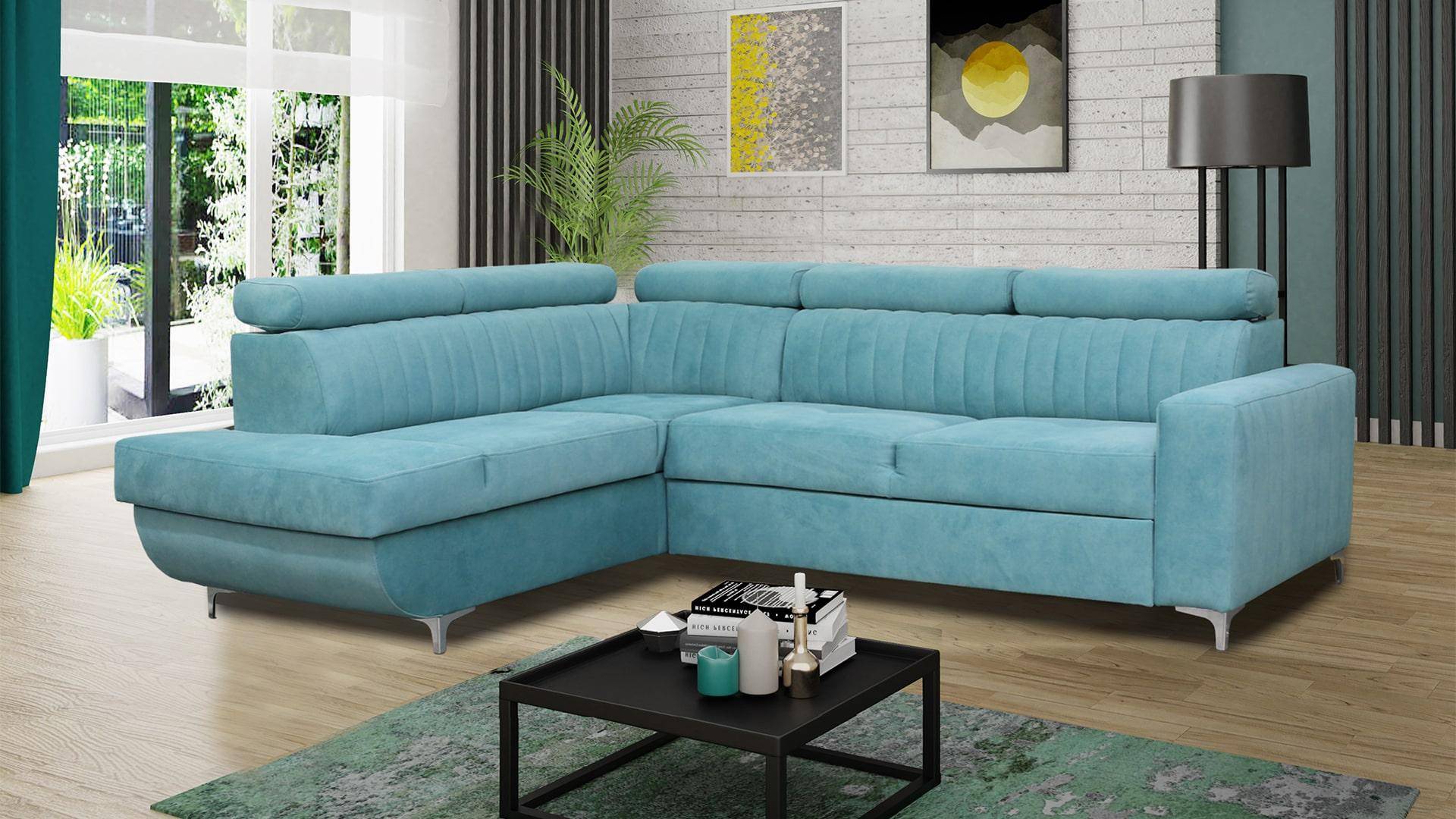 Blaue Couch Wohnlandschaft Stoff Eck Sofa Design Textil Sofa L-Form Möbel Neu von JV Möbel