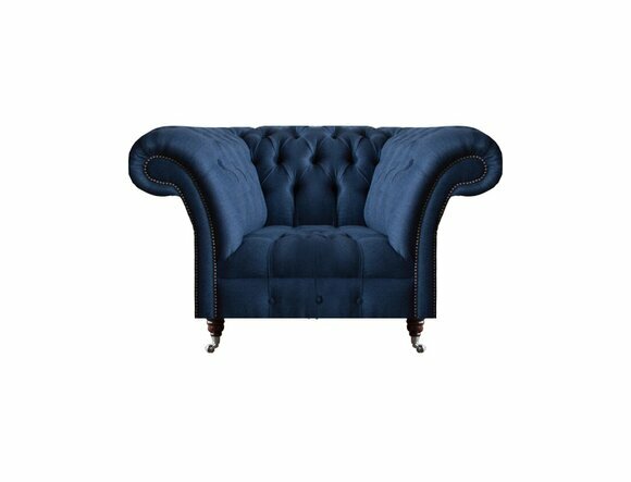 Blauer Chesterfield Lehnsessel Wohnzimmer 1-Sitzer Edle Luxus Sitzmöbel von JV Moebel