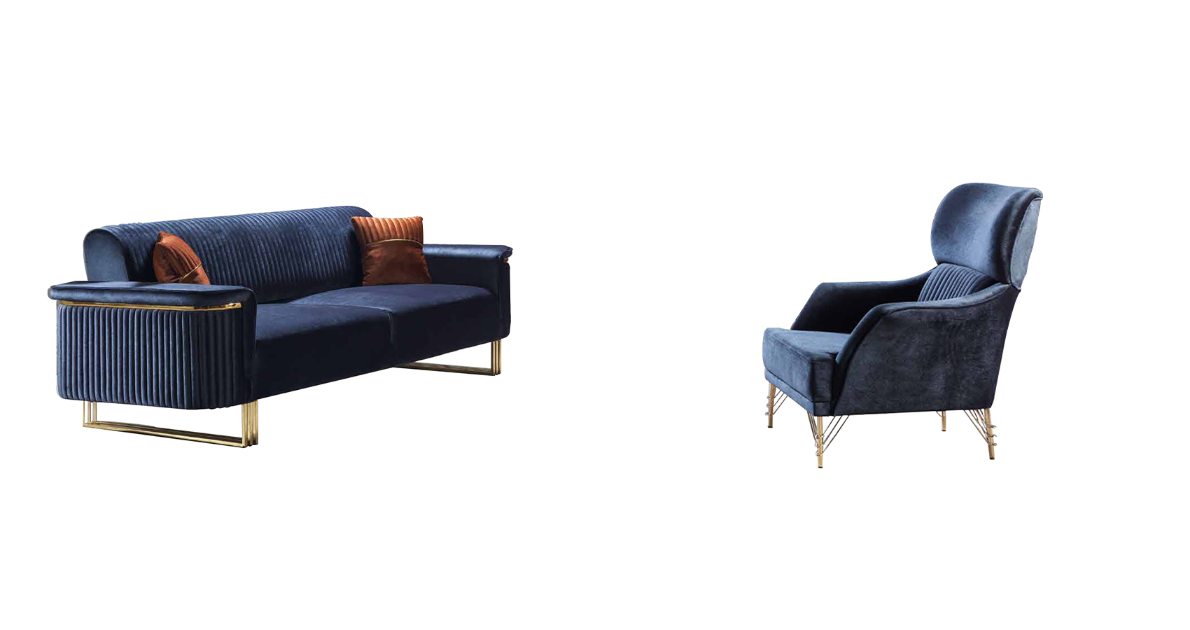 Blaues Wohnzimmer Set Designer 3-Sitzer Polstersessel Luxus Möbel 2tlg Blaues Wohnzimmer Set Designer 3-Sitzer Polstersessel Luxus Möbel 2tlg von JV Möbel