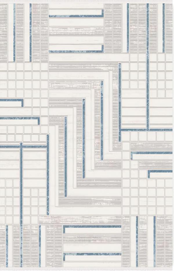 Bodenbelag Kunstfaserteppich Teppich Wohnzimmer Geometrische Muster Blau von JV Möbel