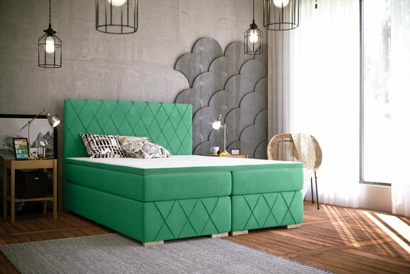 Boxspring Bett Komplett Set mit Matratze & Topper Luxus Polster Textil Betten von JV Möbel