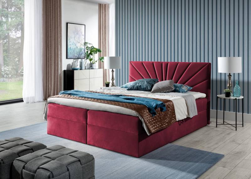 Boxspringbett Doppelbett Bett mit Bettkasten Ehebett Betten Polsterbett Rot Neu von JV Möbel