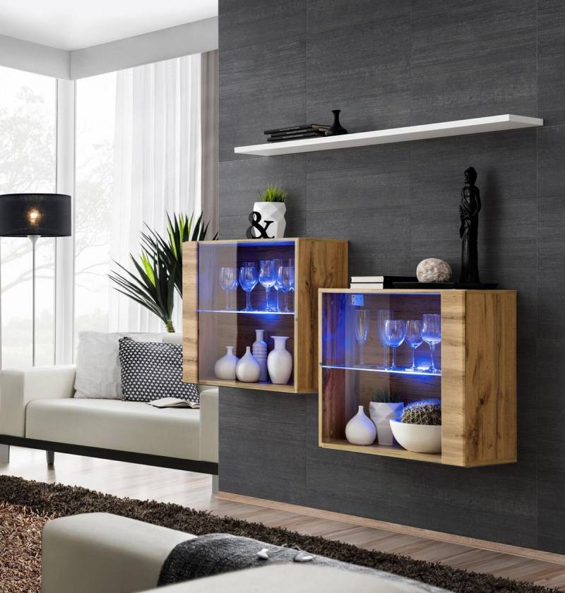 Braun Garnitur 3tlg Wohnwand Luxus Wohnzimmer Set Holz Wandregal Möbel Neu von JV Möbel