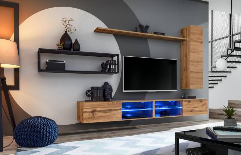 Braun Luxus Neu Wohnwand Set Wohnzimmermöbel Einrichtung Wandschrank Wand Regal von JV Möbel
